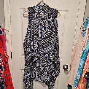 Catherines Navy and White Floral Geometric Blouse